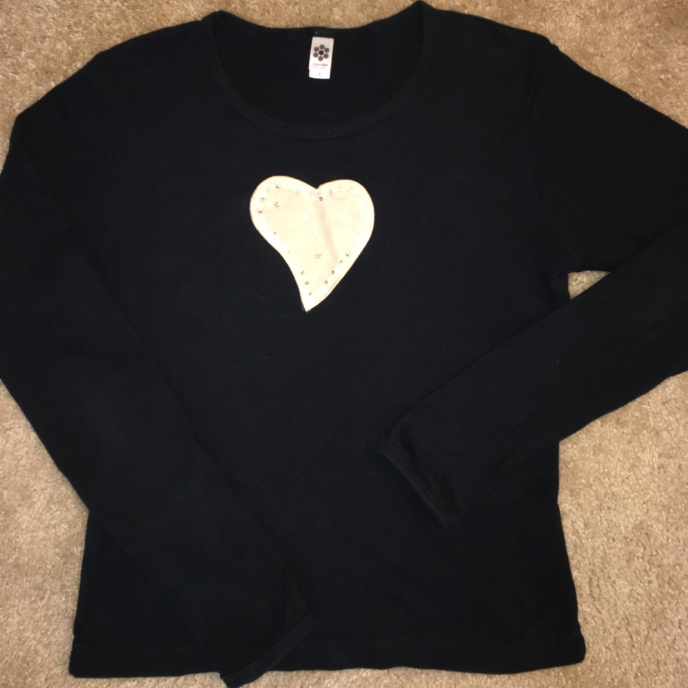 Long sleeve Black Top with Suede Heart